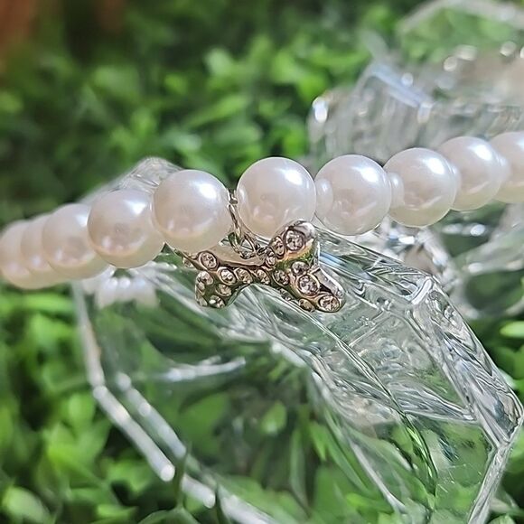 Pet Jewelry Faux Pearl & Rhinestone Encrusted Silver Tone Bone NWOT - Picture 7 of 7